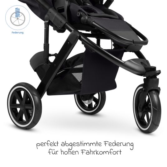 ABC Design Kombi-Kinderwagen Salsa 5 Run - inkl. Babywanne, Sportsitz, Sportzulassung, Luftbereifung, Sitzeinlage & Handbremse inkl. XXL-Zubehörpaket - Pure - Coal