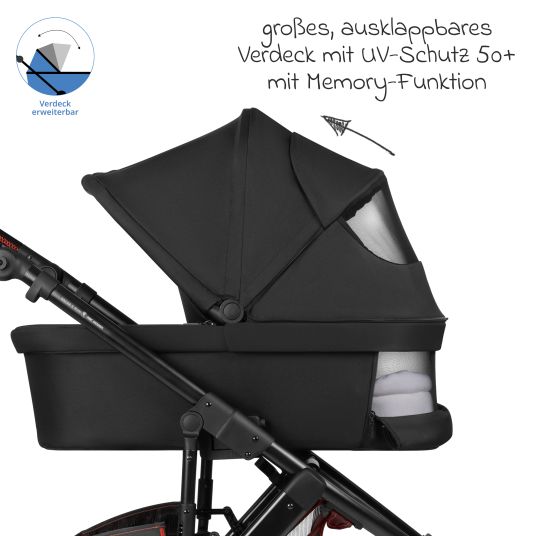 ABC Design Kombi-Kinderwagen Salsa 5 Run - inkl. Babywanne, Sportsitz, Sportzulassung, Luftbereifung, Sitzeinlage & Handbremse inkl. XXL-Zubehörpaket - Pure - Coal