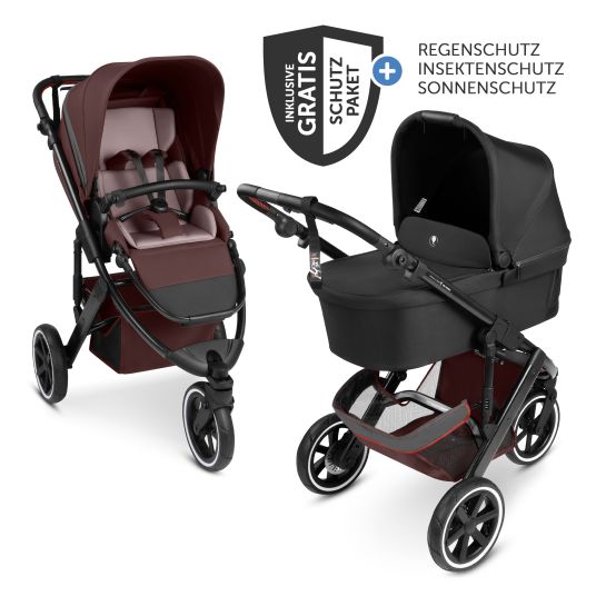 ABC Design Kombi-Kinderwagen Salsa 5 Run - inkl. Babywanne, Sportsitz, Sportzulassung, Luftbereifung, Sitzeinlage & Handbremse inkl. XXL-Zubehörpaket - Umbra