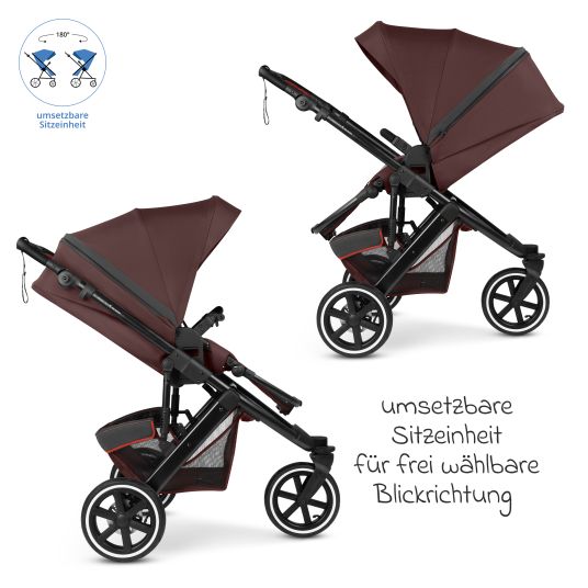 ABC Design Kombi-Kinderwagen Salsa 5 Run - inkl. Babywanne, Sportsitz, Sportzulassung, Luftbereifung, Sitzeinlage & Handbremse inkl. XXL-Zubehörpaket - Umbra