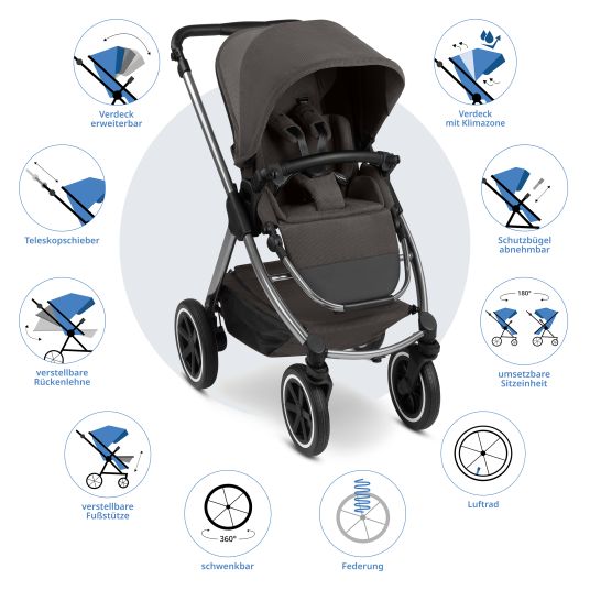 ABC Design Samba 2 baby carriage incl. carrycot & sports seat with XXL accessory pack - Almond