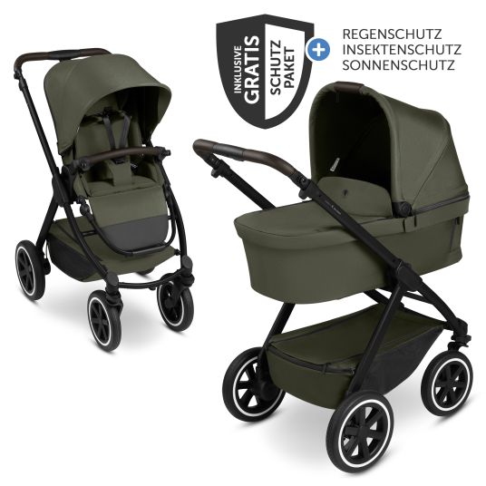 ABC Design Kombi-Kinderwagen Samba 2 inkl. Babywanne & Sportsitz mit XXL-Zubehörpaket - Pure - Avocado