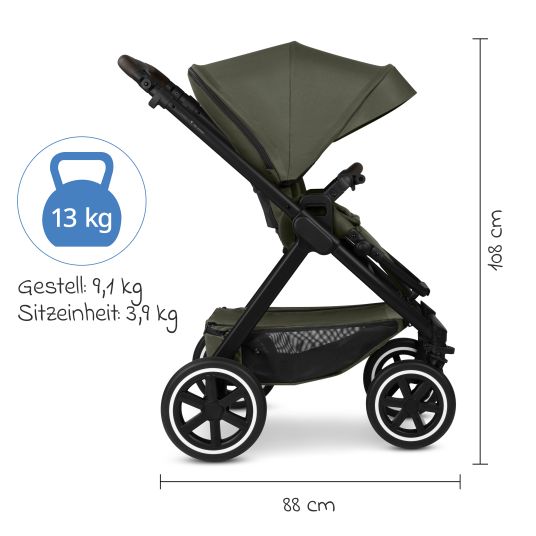 ABC Design Kombi-Kinderwagen Samba 2 inkl. Babywanne & Sportsitz mit XXL-Zubehörpaket - Pure - Avocado