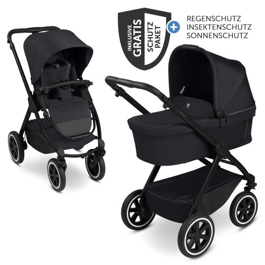 ABC Design Kombi-Kinderwagen Samba 2 inkl. Babywanne & Sportsitz mit XXL-Zubehörpaket - Pure - Coal