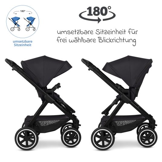 ABC Design Passeggino Samba 2 con navicella e seggiolino sportivo e pacchetto accessori XXL - Pure - Coal