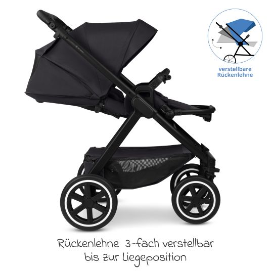 ABC Design Kombi-Kinderwagen Samba 2 inkl. Babywanne & Sportsitz mit XXL-Zubehörpaket - Pure - Coal