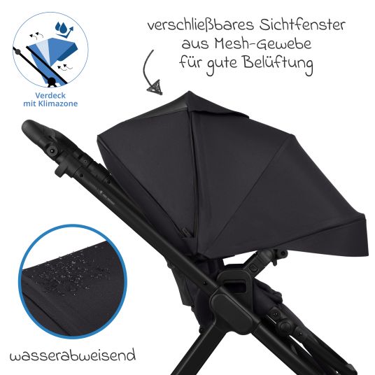 ABC Design Kombi-Kinderwagen Samba 2 inkl. Babywanne & Sportsitz mit XXL-Zubehörpaket - Pure - Coal