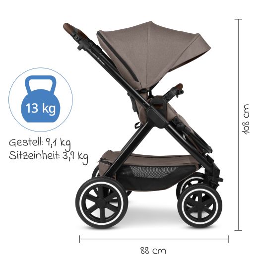 ABC Design Passeggino Samba 2 con navicella e seggiolino sportivo e pacchetto accessori XXL - Pure - Nature