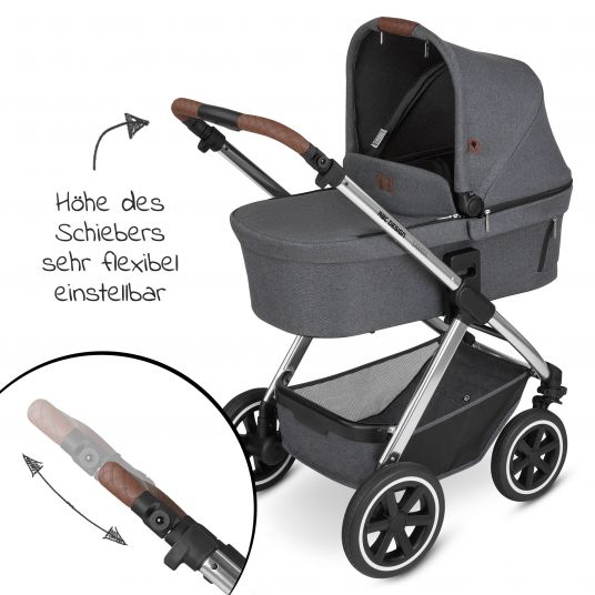 ABC Design Kombi-Kinderwagen Samba - inkl. Babywanne & Sportsitz mit XXL Zubehörpaket - Diamond Edition - Asphalt