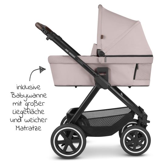 ABC Design Kombi-Kinderwagen Samba - inkl. Babywanne & Sportsitz mit XXL Zubehörpaket - Pure Edition - Berry