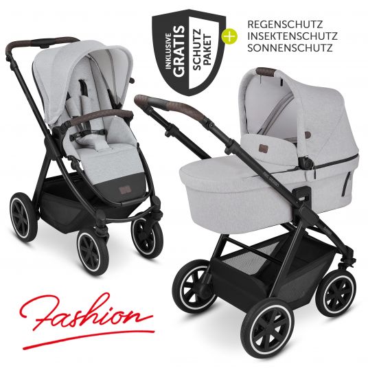 ABC Design Kombi-Kinderwagen Samba - inkl. Babywanne, Sportsitz und XXL Zubehör-Paket - Fashion Edition - Mineral
