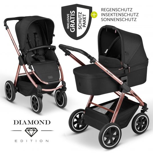 ABC Design Kombi-Kinderwagen Samba - inkl. Babywanne, Sportsitz & XXL Zubehörpaket - Diamond Edition - Rose Gold