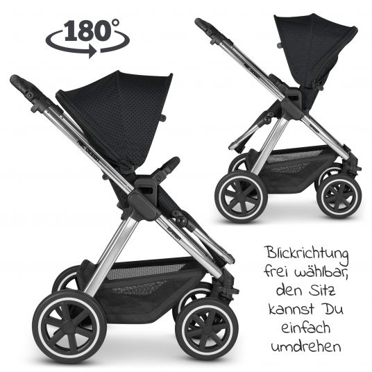 ABC Design Kombi-Kinderwagen Samba Set - inkl. Babywanne, Sportsitz, Wickeltasche und Fußsack - Diamond Edition - Black Dots