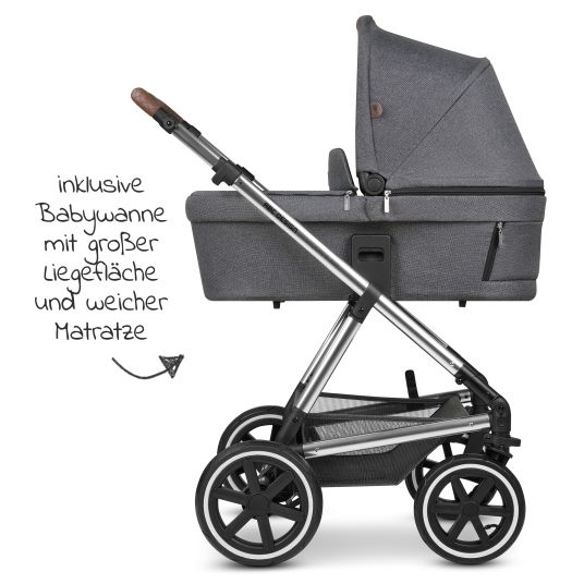 ABC Design Kombi-Kinderwagen Vicon 4 Air mit Lufträdern - inkl. Babywanne & Sportsitz - Asphalt