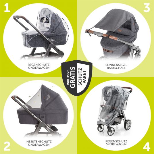 ABC Design Viper 4 combination pushchair with pneumatic wheels - incl. baby bath, sports seat and XXL accessories set - Graphite Grey