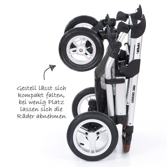 ABC Design Passeggino combinato Viper 4 con ruote pneumatiche - incluso navicella, seggiolino sportivo e set di accessori XXL - Pianoforte