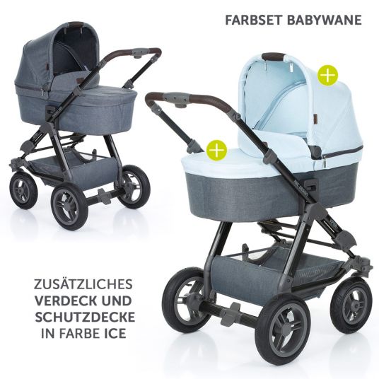 ABC Design Combi stroller Viper 4 with pneumatic wheels - incl. baby bath, sport seat & change color set Ice - Mountain