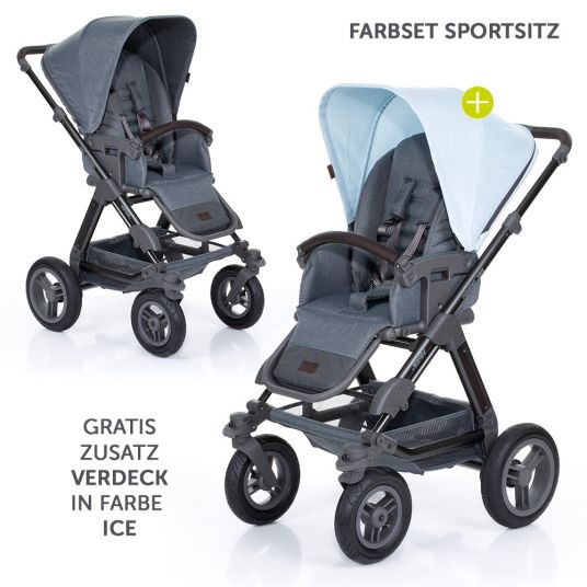 ABC Design Combi stroller Viper 4 with pneumatic wheels - incl. baby bath, sport seat & change color set Ice - Mountain