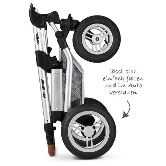 ABC Design Kombi-Kinderwagen Viper 4 mit Lufträdern - inkl. Babywanne, Sportsitz & XXL Zubehörpaket - Graphite Grey