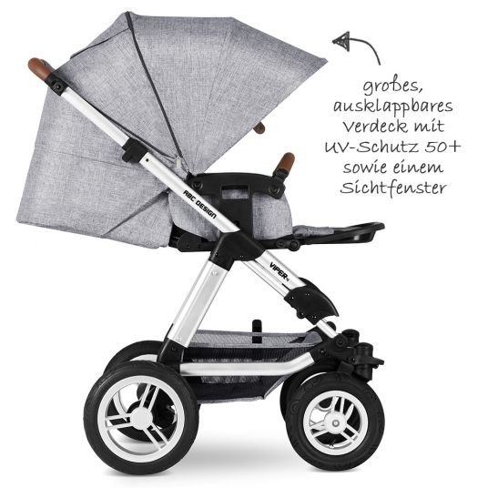 ABC Design Kombi-Kinderwagen Viper 4 mit Lufträdern - inkl. Babywanne, Sportsitz & XXL Zubehörpaket - Graphite Grey