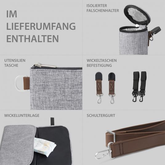 ABC Design Wickeltasche Jetset - inkl. Wickelunterlage & viel Zubehör - Graphite Grey