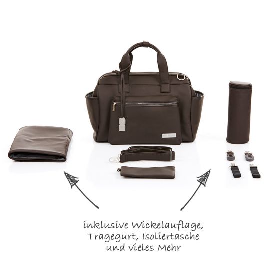 ABC Design Wickeltasche Style - inkl. Wickelauflage, Flaschenwärmer und Utensilientasche - Dark Brown