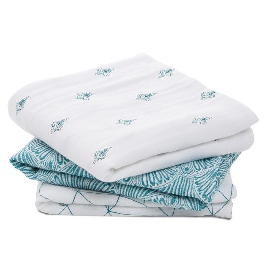 aden + anais 3er Pack Classic Musy Mullwindel 70 x 70 cm - Paisley Teal - Weiß Petrol