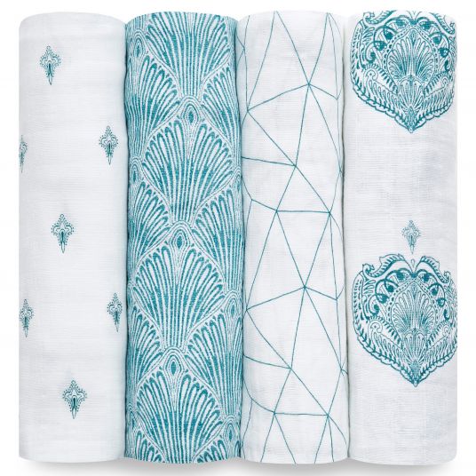 aden + anais Pack of 4 Classic Swaddles 120 x 120 cm - Paisley Teal - White Petrol
