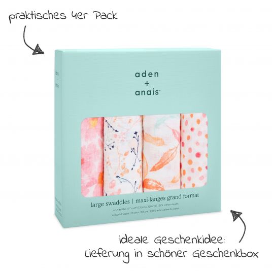 aden + anais Gauze wipes 4 pack Swaddels 120 x 120 cm - Petal Blooms