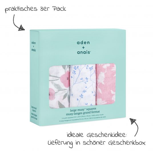 aden + anais Mullwindel / Mulltuch / Pucktuch - 3er Pack Classic Musy 70 x 70 cm - Ma Fleur