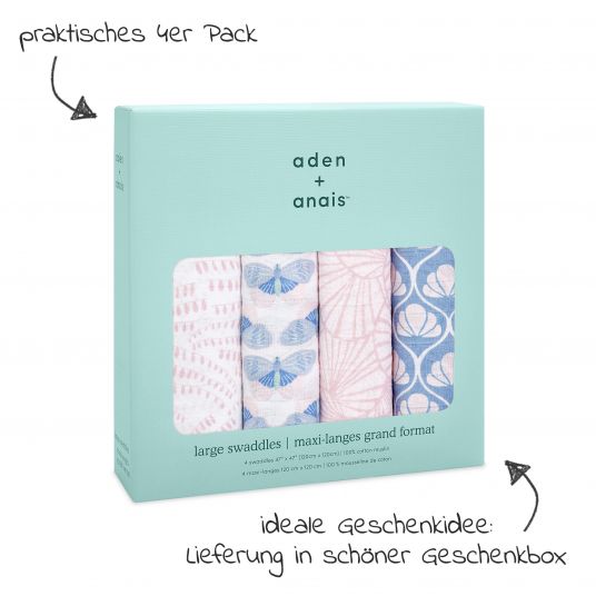 aden + anais Gauze Swaddle / Gauze Cloth / Puck Cloth - Classic Swaddles - Pack of 4 - 120 x 120 cm - Deco Collection