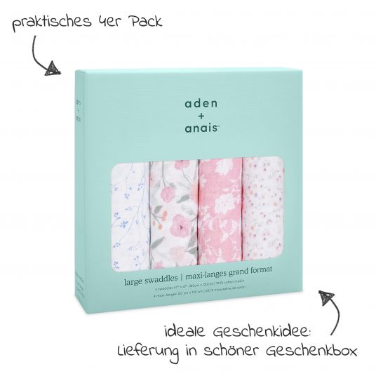 aden + anais Mullwindel / Mulltuch / Pucktuch - Classic Swaddles - 4er Pack - 120 x 120 cm - Ma Fleur