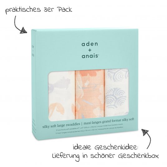 aden + anais Telo Swaddle / Garza / Panno Puck - Swaddles Silky Soft 3 Pack - 120 x 120 cm - Koi Pond