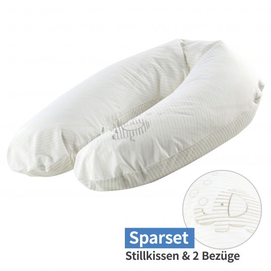 Alvi 3-piece economy set nursing pillow with micro pearl filling 190 cm + 2 spare covers - striped fan
