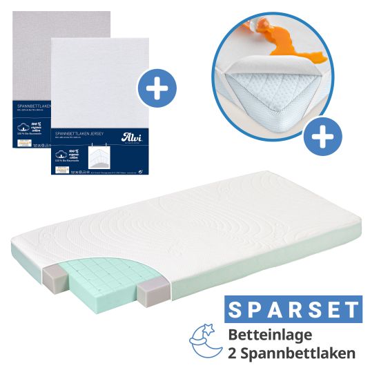 Alvi 4-tlg. Matratzen-Set für Kinderbett 70x140 cm - Babybettmatratze ALVImed® + Betteinlage + 2 Spannbettlaken