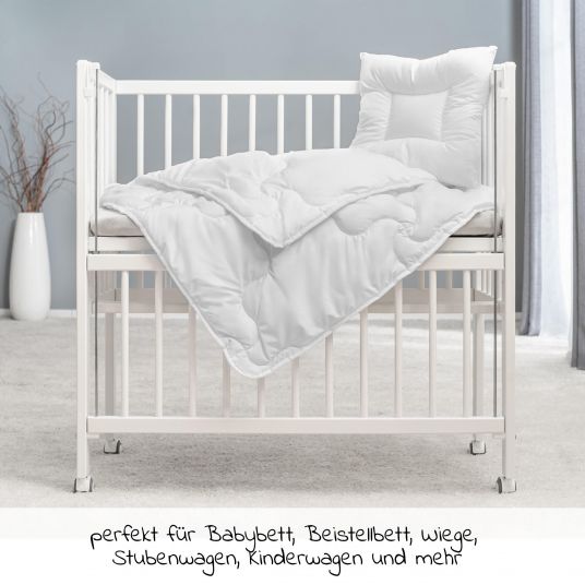 Alvi 7-piece complete set for extra bed & cradle 90x40 cm / mattress + fitted sheets + quilt set + bedding - Bear Bruno - White