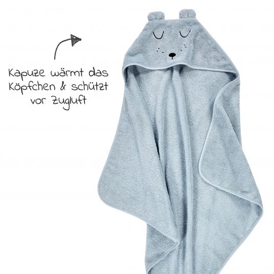 Alvi Bade-Set Organic Cotton - Kapuzenbadetuch + Waschhandschuh - Faces - Blau