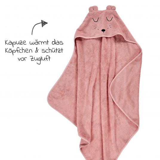 Alvi Bath Set Organic Cotton - Hooded bath towel + wash mitt - Faces - Pink