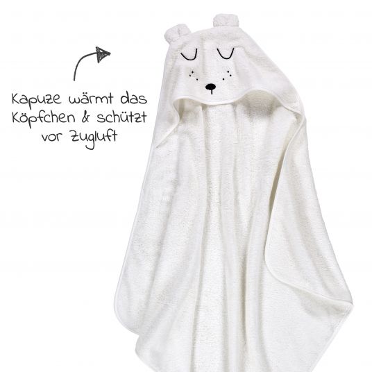 Alvi Set da bagno in cotone biologico - Asciugamano con cappuccio + guanto di lavaggio - Faces - Bianco