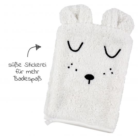 Alvi Bath Set Organic Cotton - Hooded bath towel + wash mitt - Faces - White