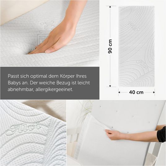 Alvi Additional bed & cradle mattress with moisture protection and vertical air ducts - Tencel & Dry - 90 x 40 cm