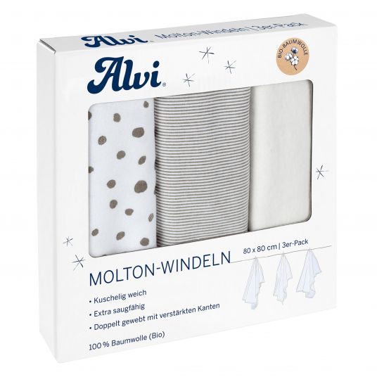 Alvi Molleton Diaper / Molleton Cloth 3 Pack - Organic Cotton 80 x 80 cm - Aqua Dot