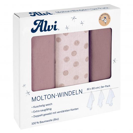 Alvi Molleton Diaper / Molleton Cloth 3 Pack - Organic Cotton 80 x 80 cm - Curly Dots