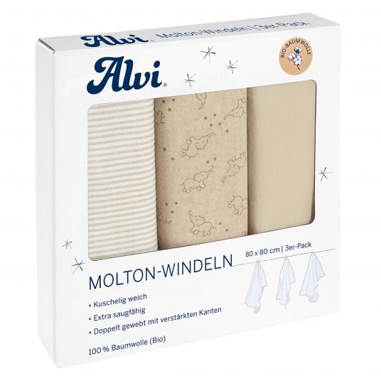 Alvi Molleton Diaper / Molleton Cloth 3 Pack - Organic Cotton 80 x 80 cm - Starfant