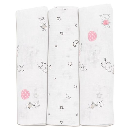 Alvi Gauze diaper pack of 3 80 x 80 cm - Friends Rosa