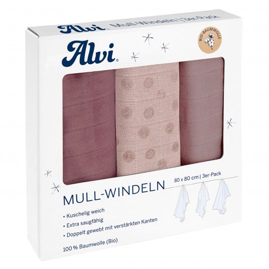 Alvi Gauze diaper / gauze cloth 3-pack - Organic Cotton 80 x 80 cm - Curly Dots