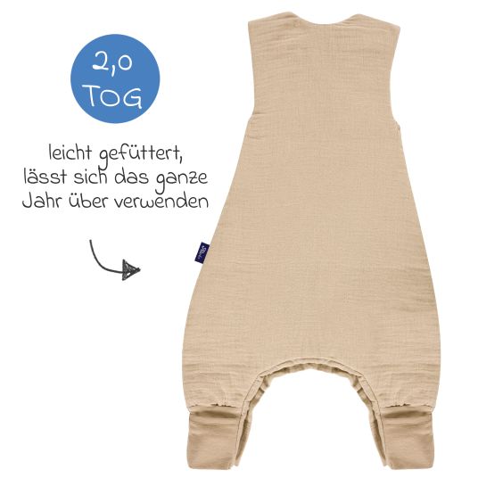 Alvi Schlasack mit Füßen Sleep-Overall 4 Season Mull - Sand-Beige - Gr. 70 cm