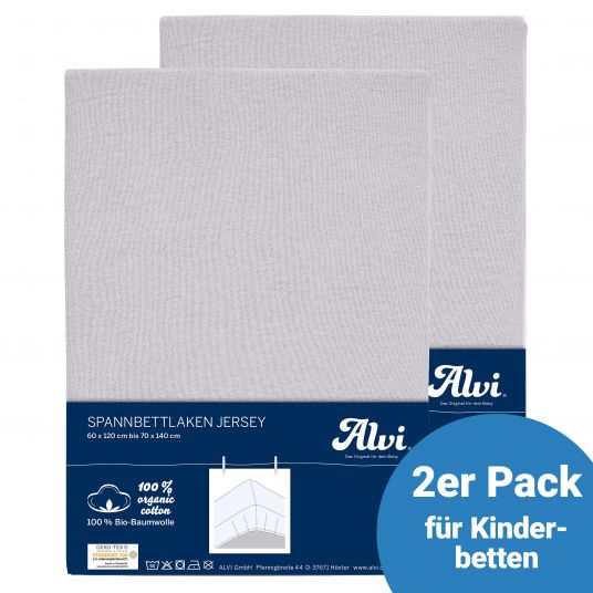 Alvi Spannbetttuch 2er Pack aus Bio-Baumwolle für Kinderbett 60 x 120 / 70 x 140 cm - Silbergrau