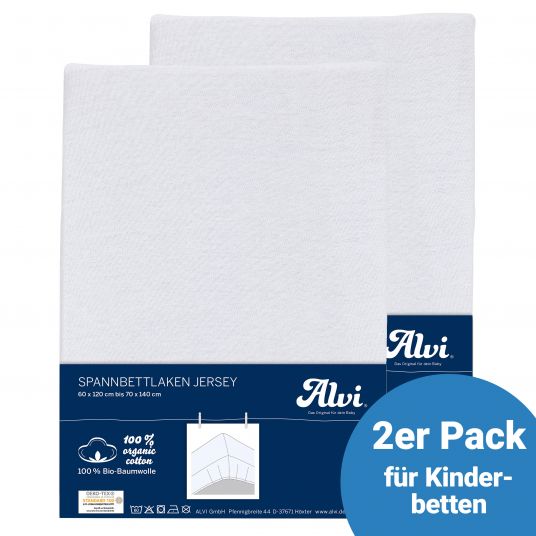 Alvi Spannbetttuch 2er Pack aus Bio-Baumwolle für Kinderbett 60 x 120 / 70 x 140 cm - Weiß