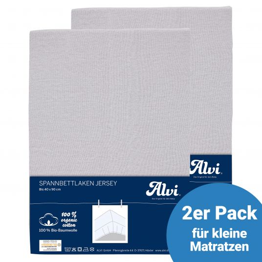Alvi Spannbetttuch 2er Pack aus Bio-Baumwolle für kleine Matratzen 40 x 90 cm - Silbergrau